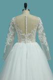 2024 Long Sleeves A Line Scoop Tulle Wedding Dresses With Applique PJHMCMR8