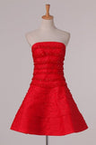 2024 New Arrival Strapless Homecoming Dresses A Line Satin With P3NBJ24S