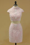 2024 Two-Piece Sheath Homecoming Dresses High Neck With P22SN3AT