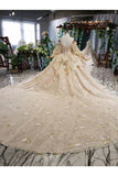 Ball Gown Wedding Dresses Sweetheart 3/4 Sleeves Top Quality Appliques PXLMKHYP