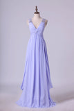 2024 Beautiful Prom Dresses A Line V Neck Floor Length Chiffon With Beaded P8T3L3YX