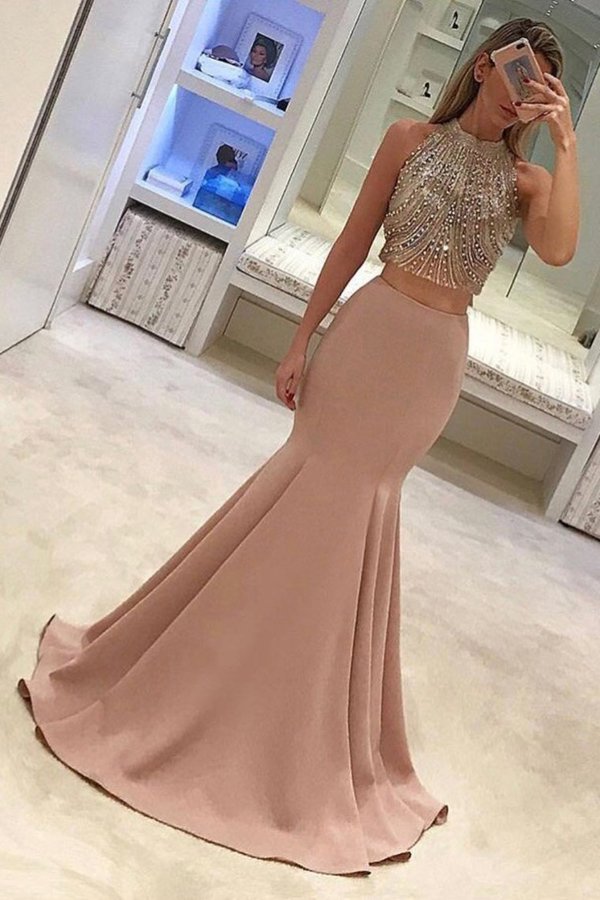 2024 Two-Piece High Neck Beaded Bodice Prom Dresses PF3A6RX2