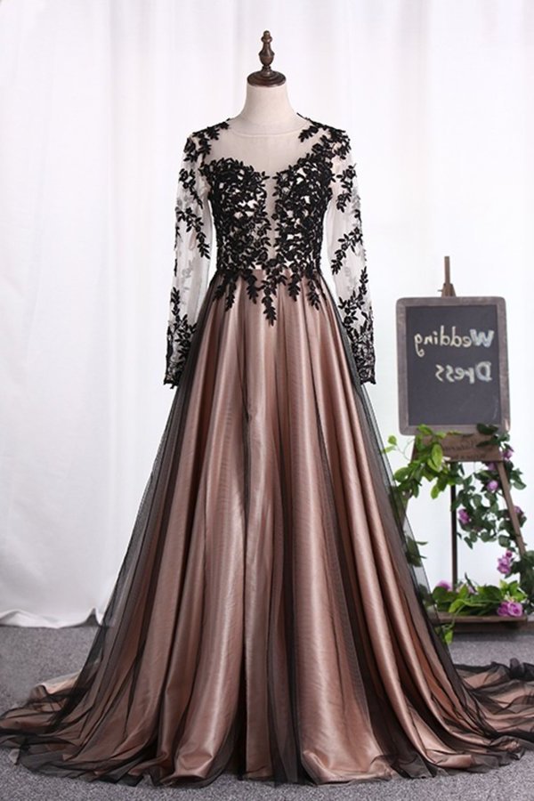2024 Scoop Long Sleeves A Line Evening Dresses Tulle With PQKJ5QRP