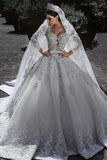 2024 Long Sleeves A Line Wedding Dresses Tulle With Applique P3JMTXP4