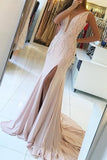 2024 V-Neck Mermaid Chiffon Prom Dresses With Beads And Slit PTRS219T