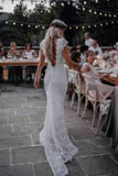 Backless Lac Mermaid Wedding Dresses Cap Sleeve Bohemian P3PZ72T6