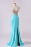 2022 Sexy Prom Dresses Sheath With Slit And Applique Sweep PZK6FE9L