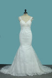 2024 Mermaid Wedding Dresses Lace Straps With Applique Sweep Train Sexy PXQDP2DK