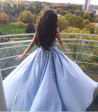 Princess Ball Gown Blue Appliques Strapless Quinceanera Dresses, Sweet 16 Dresses STK15290