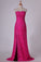 2024 Strapless Prom Dresses Sheath Lace With Slit PHFCZN9K