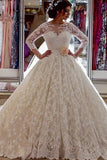 2024 Ball Gown Scoop 3/4 Length Sleeves Wedding Dresses Lace PJZZMZYM