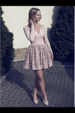 A-Line Nude Long Sleeve Short Homecoming Party Dress P5YLE2RX