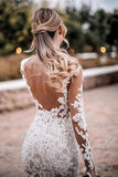 Mermaid Lace Appliques Long Sleeve See-Though Tulle Wedding Dresses Beach Wedding STKPBSR61G8