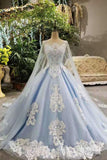 2024 Tulle Tiffany Blue Wedding Dresses Lace Up With Appliques And Beads PZCCX2A6