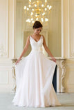 Floor Length V Neck Sleeveless Chiffon Beach Wedding Dress With STKP3HX82S3