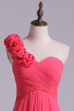 2024 One Shoulder A Line Bridesmaid Dress With Handmade Flowers P46M4G98