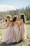 A line Blush Pink Flower Girl Dresses with Sash Gold Top Dresses for Kids STK15545