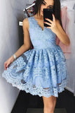 2024 Homecoming Dresses V Neck Tulle With Applique Short/Mini P9NG1NT3