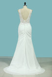 2024 Wedding Dresses Mermaid V Neck Chiffon With Applique PMRHHHHK