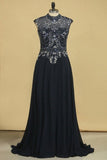 2024 A Line High Neck Beaded Bodice Prom Dresses Open Back P75FAA53