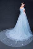 2024 Light Sky Blue Prom Dresses Sweep/Brush Train Tulle Prom PB5PPFF9