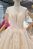 2024 Lace Wedding Dresses Scoop Cap Sleeves Lace Up Back PZM7B5G2