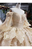 Ball Gown Wedding Dresses Sweetheart 3/4 Sleeves Top Quality Appliques PXLMKHYP