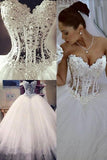 2024 Gorgeous Wedding Dresses A-Line Sweetheart See Through Floor-Length Tulle With Pearls Lace PKETCMDT