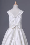 Ankle Length Scoop Flower Girl Dresses A Line Satin With Embroidery PRMGGLKY