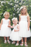 Cute A Line Lace Round Neck White Flower Girl Dresses with Tulle, Baby Dresses STK15134