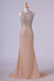 2024 Scoop Prom Dresses Sheath/Column With Beads Chiffon PGRQHFP6