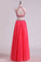 2024 Two Pieces Halter Prom Dresses A Line Tulle With Beading PPT7RL9Y