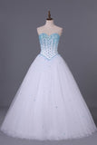 2024 Sweetheart Prom Dresses A Line Floor Length Beaded Bodice With PNQDEETZ