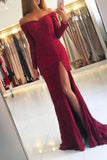 2024 Off The Shoulder Mermaid Long Sleeves Prom Dresses Lace With Slit PR6DZTYY