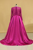 2024 Hot Plus Size Prom Dresses Scoop A Line Satin Long Sleeves With P3S9F9EJ