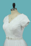 2024 Short Sleeves V Neck Wedding Dresses Tulle & PE1B6ATA