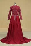 2024 Muslim Prom Dresses Long Sleeves With Beading Floor PMQYXYZB
