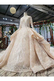 Ball Gown Wedding Dresses V Neck Long Sleeves Top Quality Appliques P5RQDHGP