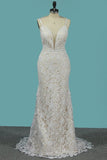 2024 Mermaid Lace Spaghetti Straps Wedding Dresses With Beads P7DBR4S9