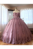 Ball Gown Off The Shoulder Tulle Quinceanera Dress With Lace Appliques Puffy Prom STKP3HM7KB3