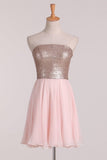 2024 New Arrival Strapless Homecoming Dresses Sequined Bodice Chiffon A PGKNCN3A