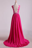 2024 V Neck Tulle&Lace Back A Line Exquisite Chiffon Beading PQ5X6TZZ