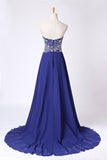 2024 Dark Royal Blue Prom Dress Sweetheart Beaded Bodice A Line PTJAD8A3