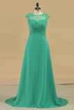 2024 Evening Dresses A Line Scoop Cap Sleeves Chiffon With Applique & P7KT7FCZ
