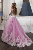 2024 Scoop Flower Girl Dresses Long Sleeves Tulle With Applique And PN3SD1ZM