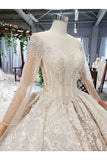 Ball Gown Wedding Dresses Scoop Long Sleeves Top Quality Appliques PFA91HLD