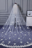 3M Tulle Ivory Wedding Veils with Appliques, Fashion Hand Made Flowers Wedding Veils STK15544