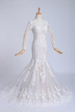 2024 Bateau Long Sleeves Wedding Dress Mermaid/Trumpet Court Trian With P6Q27YTX