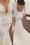 2024 Satin Wedding Dresses Mermaid Scoop With Appliques And PS5HCGQ1