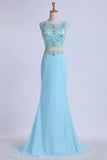 2024 Two Pieces Prom Dresses Scoop Sheath With Beading PLAC7EEK
